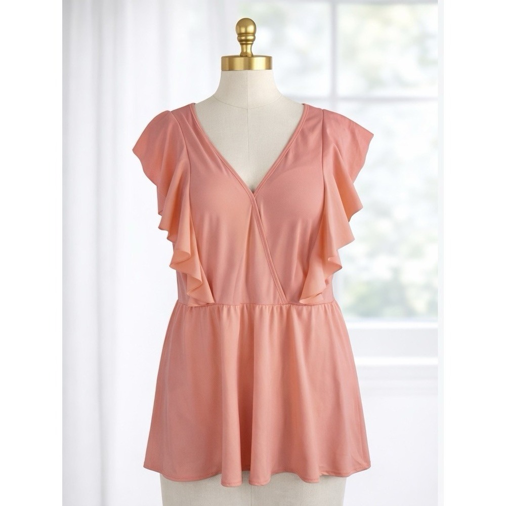 D & CO Beach Swimsuit Swim Dress One Piece Skirt Botton Built In‎ Bra Peach 18W